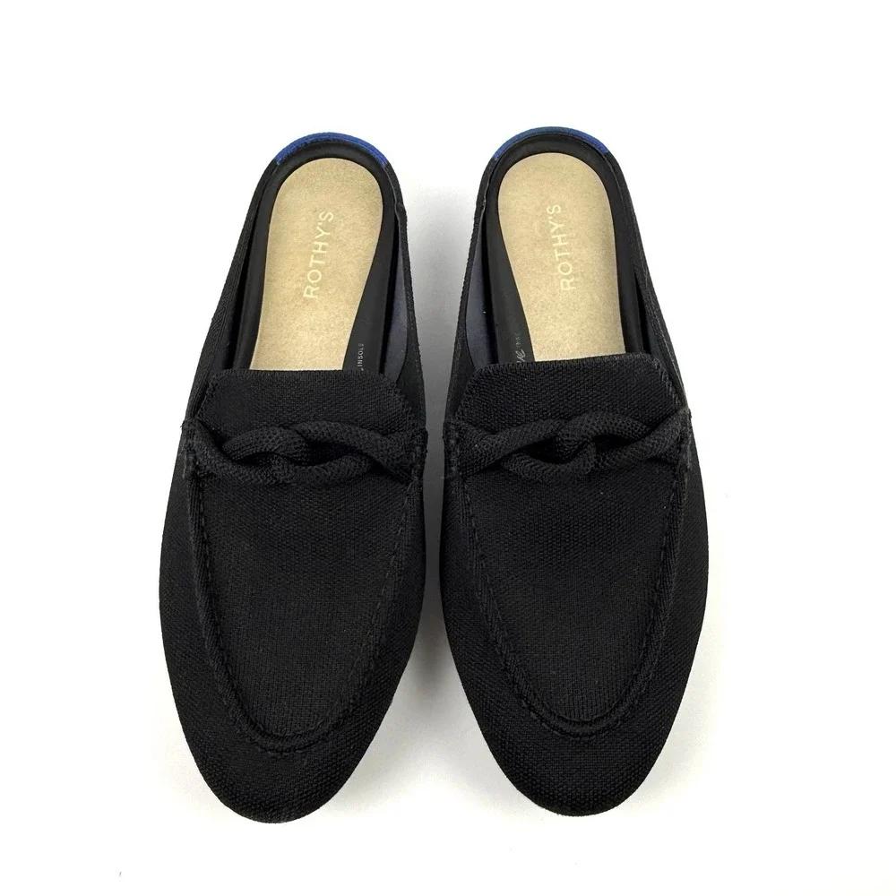 Rothy's The Loafer Mules 12 Slip On Black Fabric Braid Comfort Womens READ